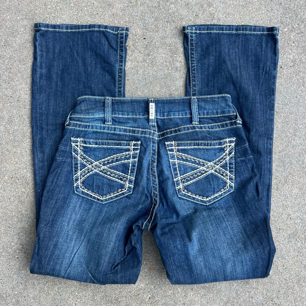 Ariat 31R REAL Mid Rise Stretch Entwined Boot Cut Blue Jeans in Marine 10017510